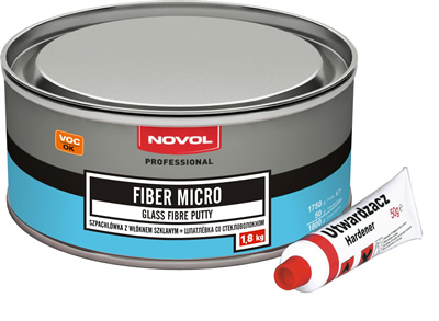 Шпатлевка со стекловолокном Novol Fiber Micro с отвердителем в банке 1,8 кг