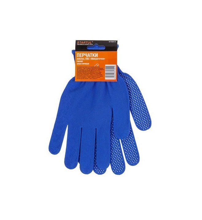 Перчатки нейлон, ПВХ "Микроточка" синие STARTUL, арт.ST7504-B (Китай)